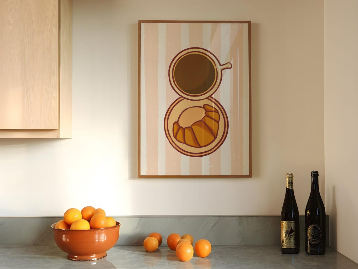 Coffee And Croissant Minimalist Line Art Blush Pink Breakfast Poster - Image 4