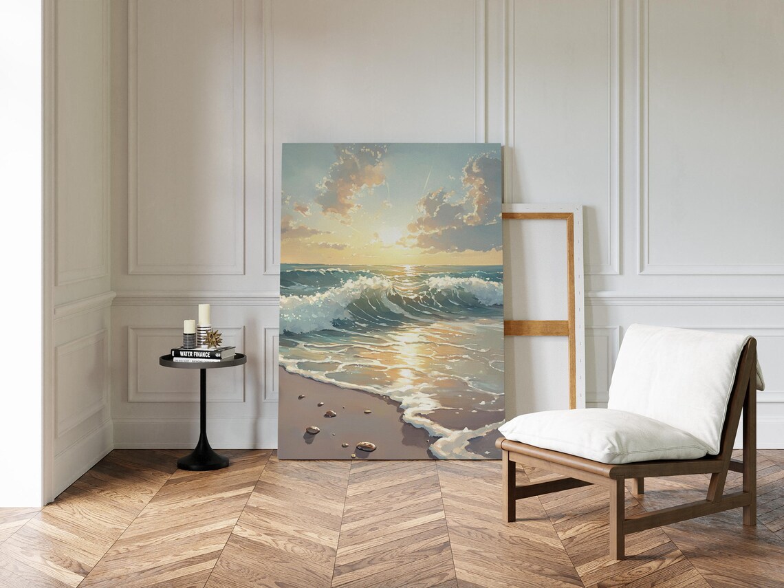 Sunset Beach Wave Painting, Serene Coastal Art Print - Image 4