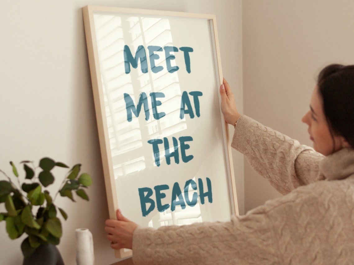 Meet Me At The Beach Blue Brush Lettering Coastal Quote Wall Poster - Image 4