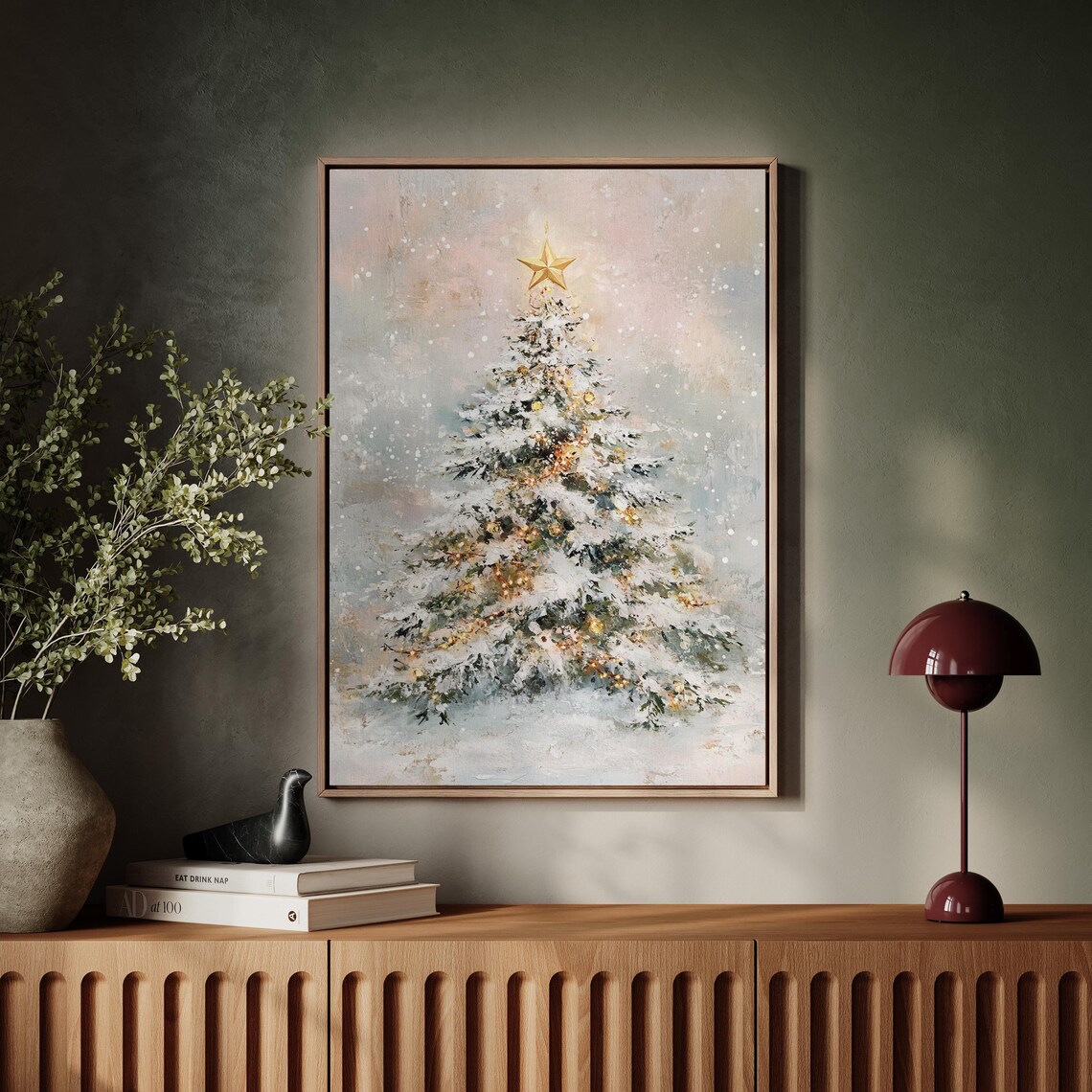 Elegant Snowy Christmas Tree, Holiday Wall Art - Image 5