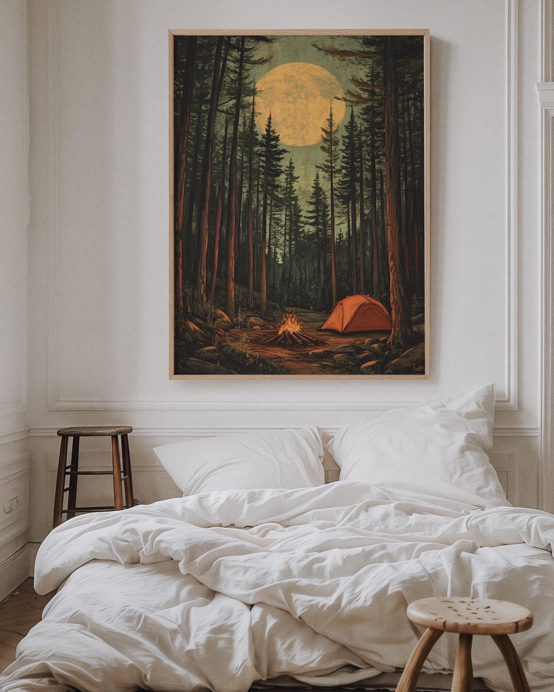 Full Moon Camping, Rustic Night Forest Adventure Art - Image 2