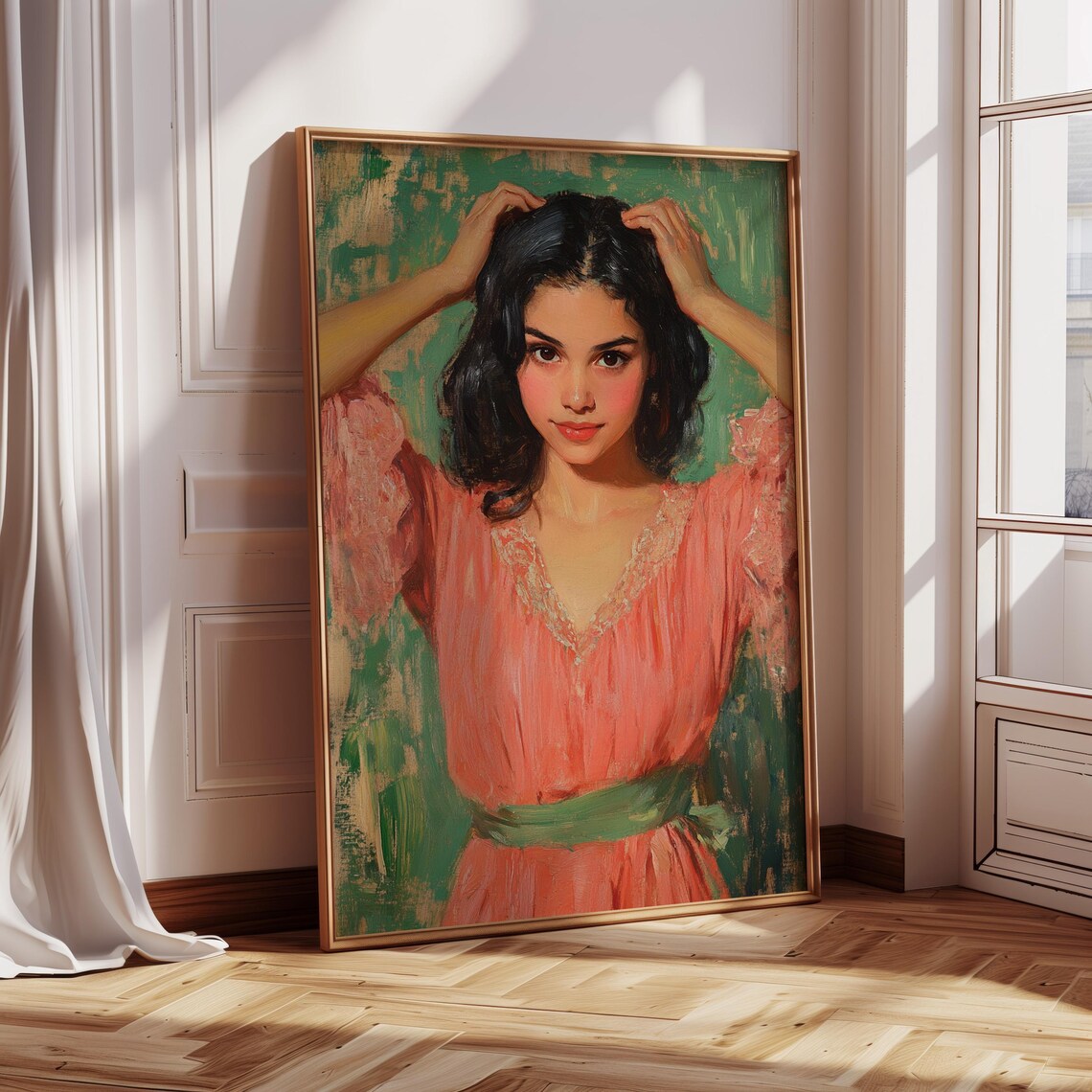 Romantic Vintage Girl Portrait, Classic Oil Style - Image 4