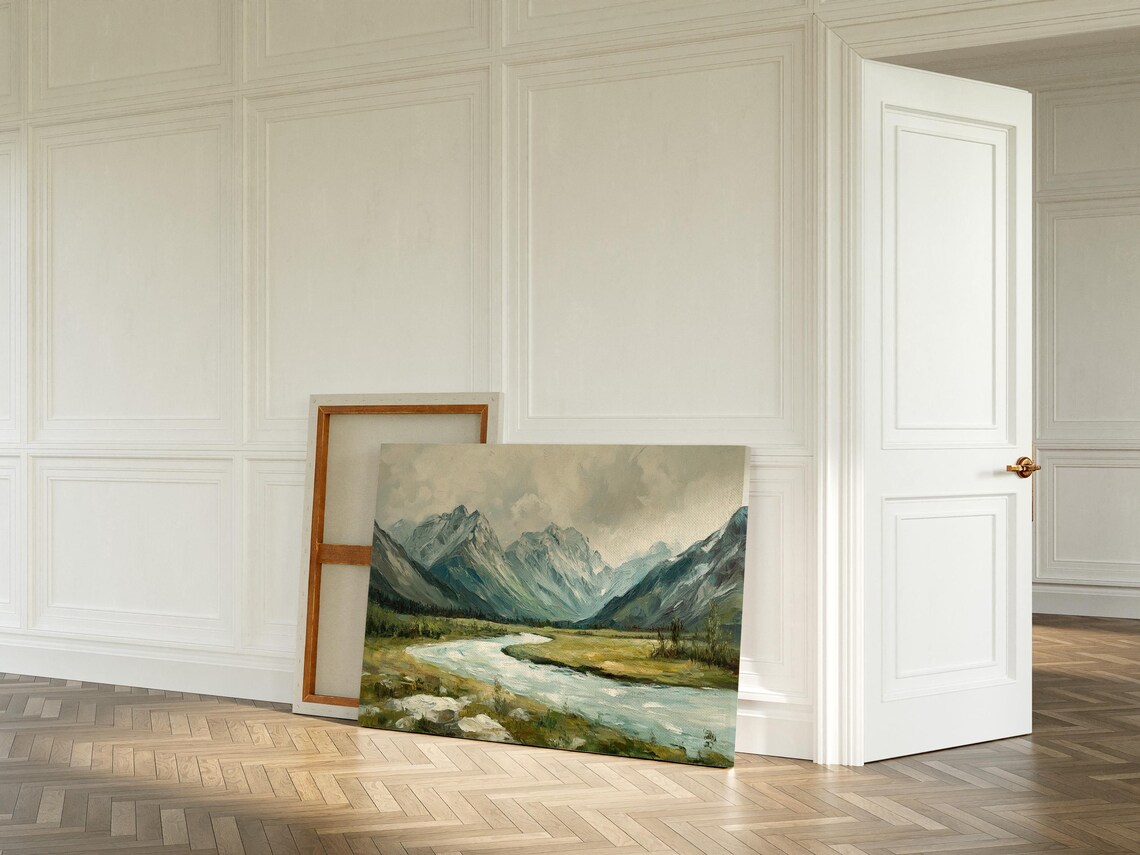 Majestic Mountain River Landscape, Rustic Cabin Decor - Image 3