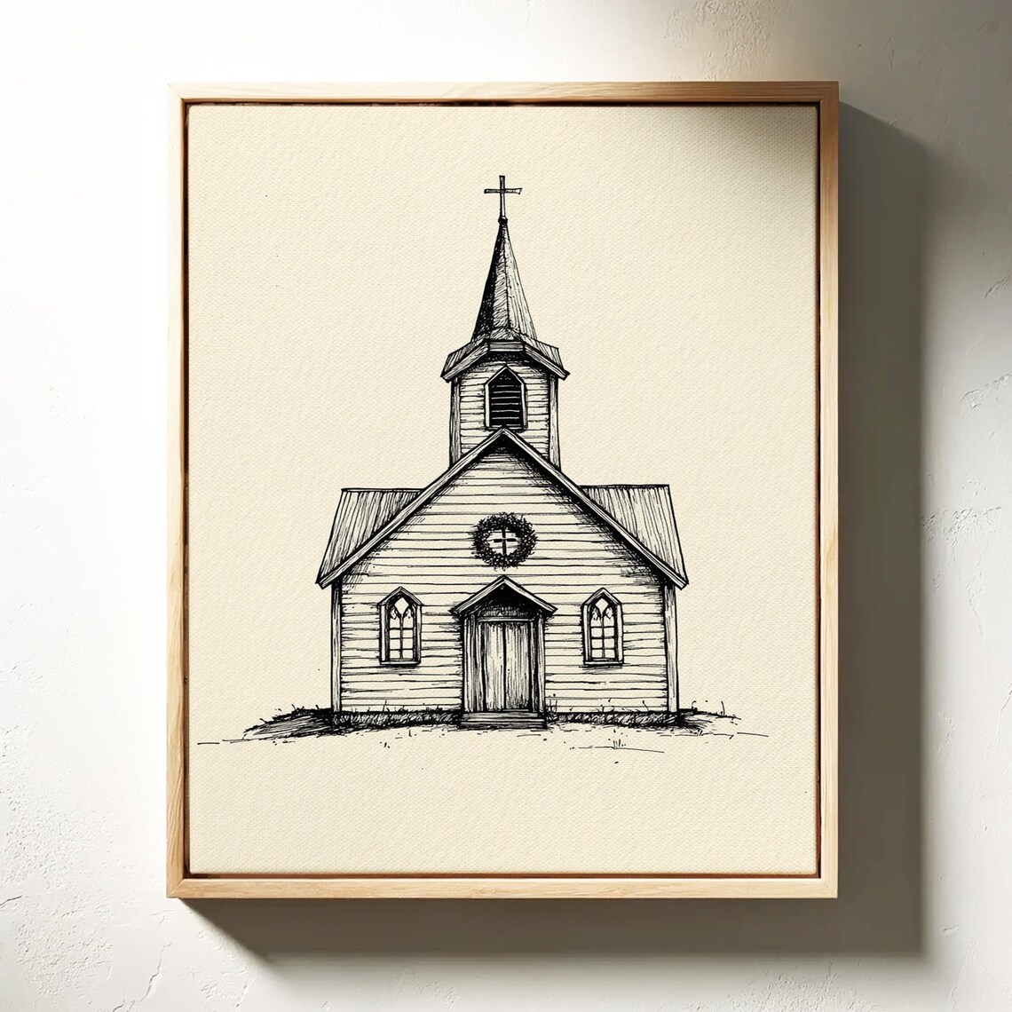Vintage Church Ink Drawing, Rustic Chapel Sketch - Image 5