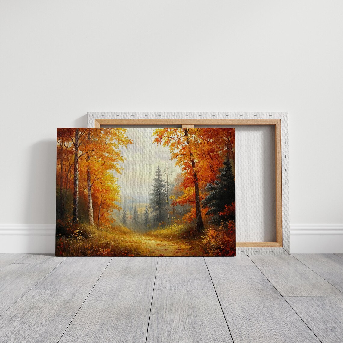 Golden Autumn Forest Path Fall Foliage Landscape Oil Painting Poster - Image 5
