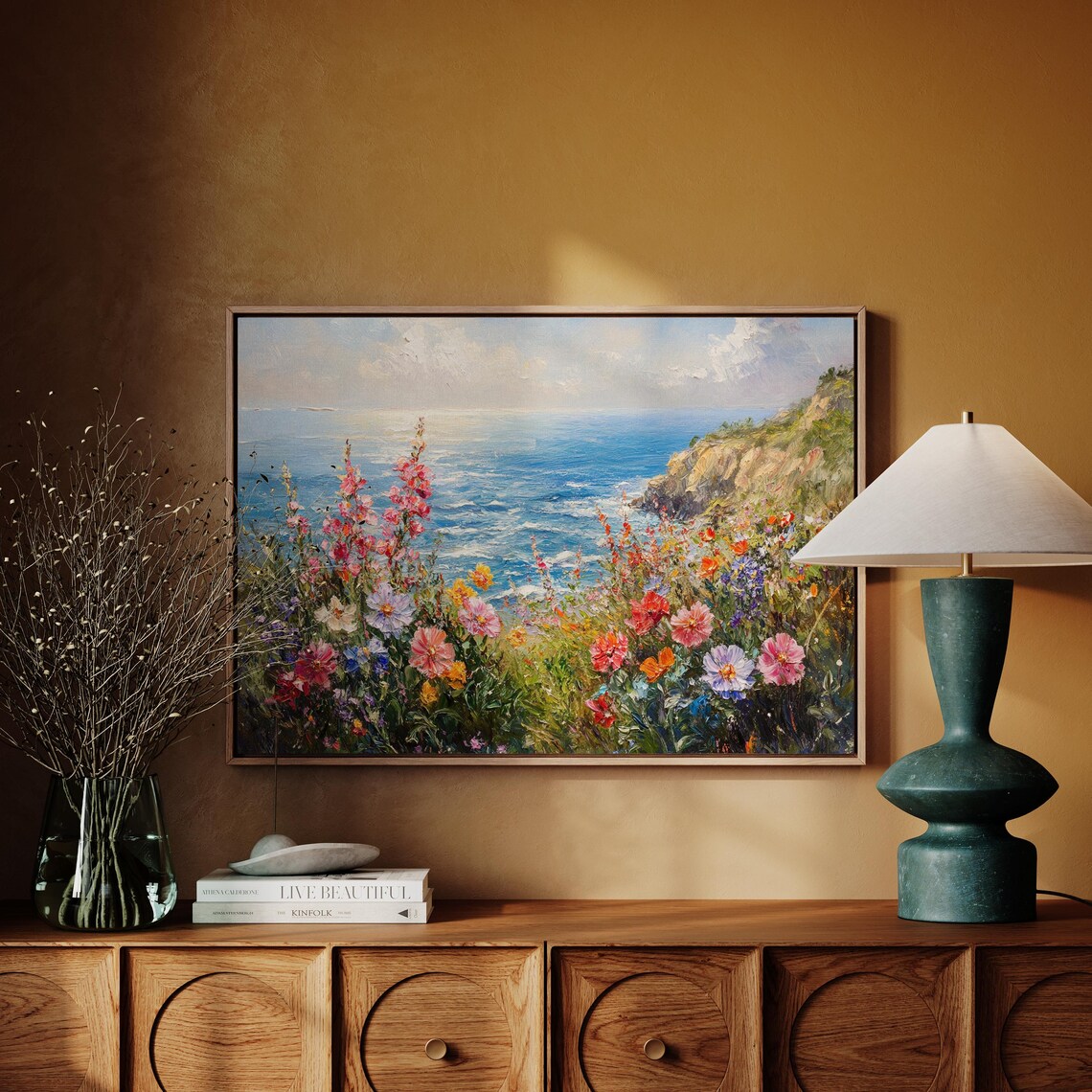Wildflower Cliff Coastal Ocean View Vibrant Floral Seascape Wall Art - Image 5