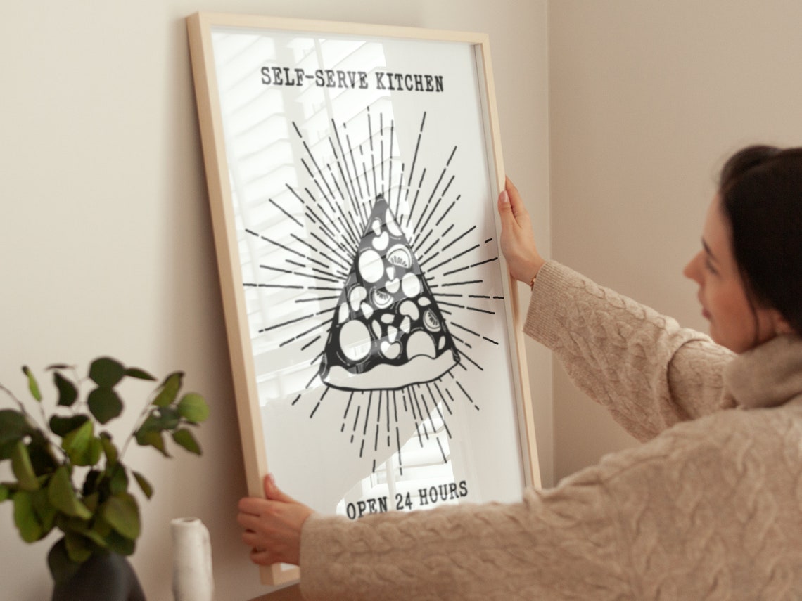 Self Serve Kitchen Open 24 Hours Pizza Slice Retro Kitchen Art Poster - Image 4