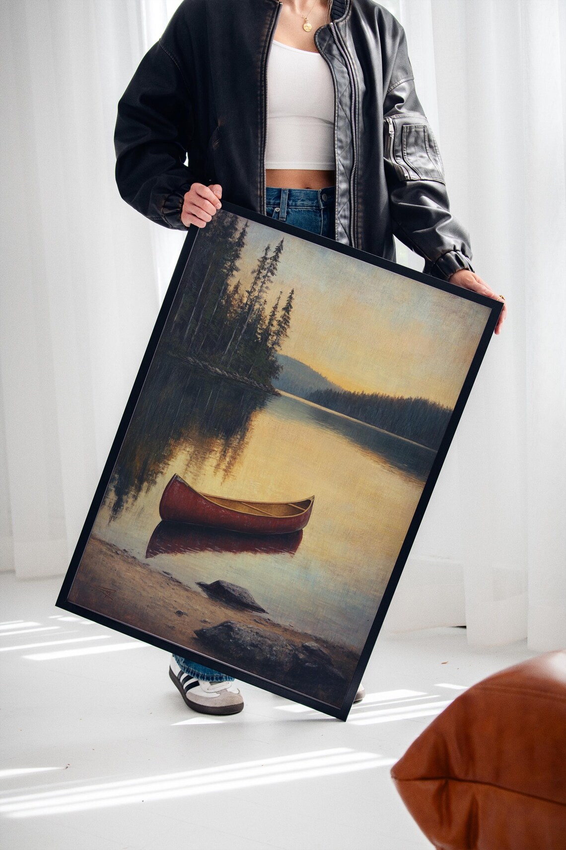 Sunset Canoe Lake Art Print, Rustic Cabin Decor - Image 3