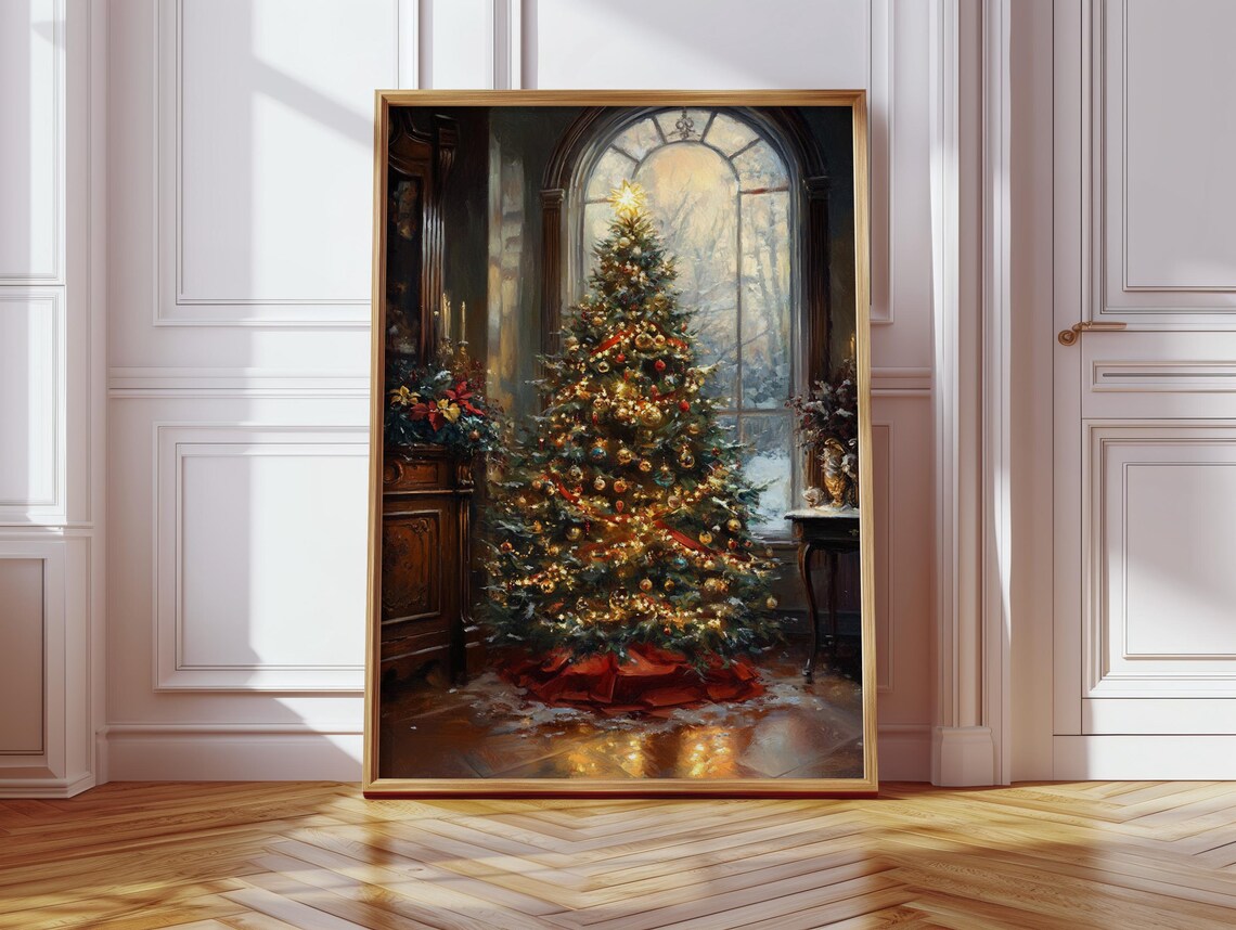 Cozy Christmas Tree by Frosted Window, Vintage Holiday - Image 4