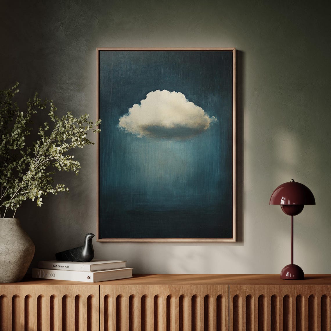 Minimalist Cloud Painting Abstract Sky Wall Art Moody Blue Rain Print Atmospheric Dreamy Decor Surreal Cloudscape Artwork - Image 4