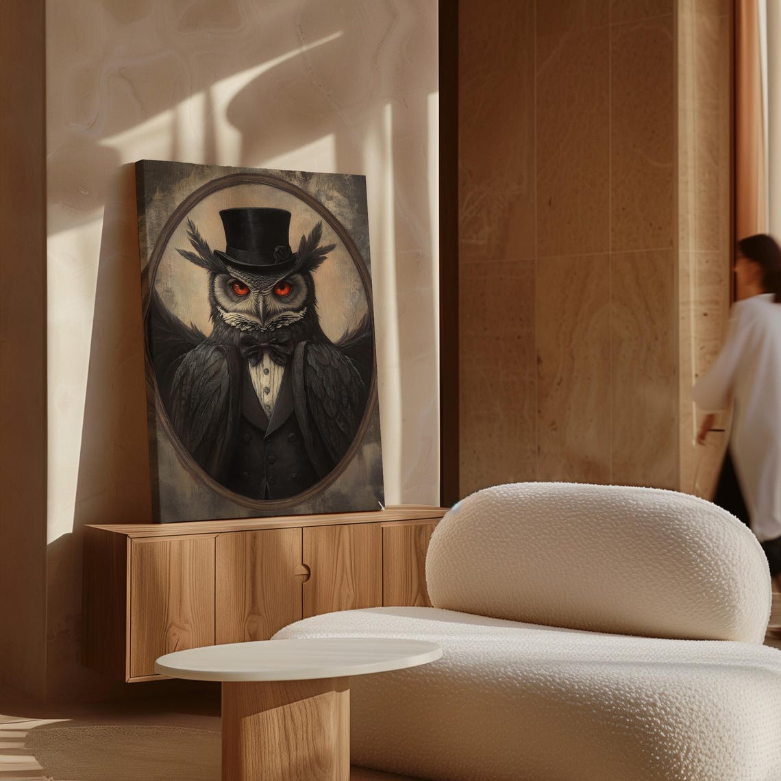 Regal Owl In Top Hat Steampunk Portrait Gothic Animal Vintage Wall Art - Image 5