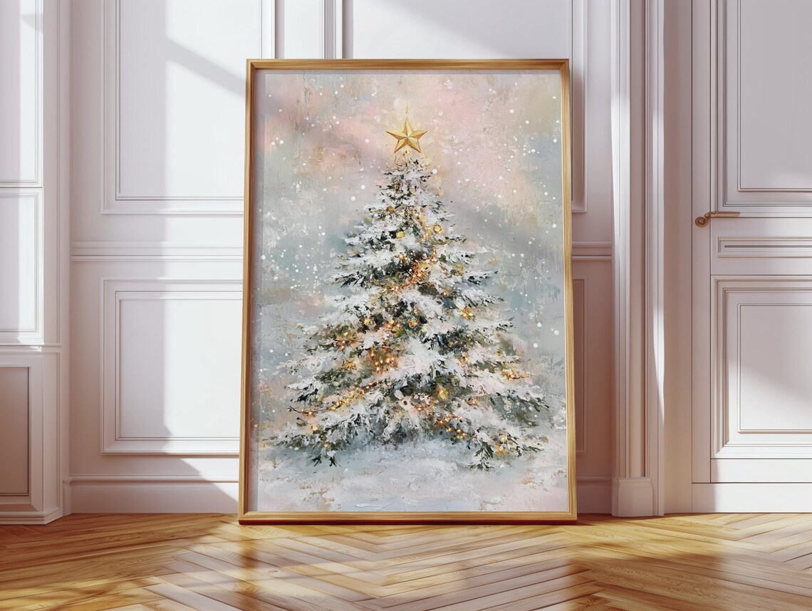 Elegant Snowy Christmas Tree, Holiday Wall Art - Image 3