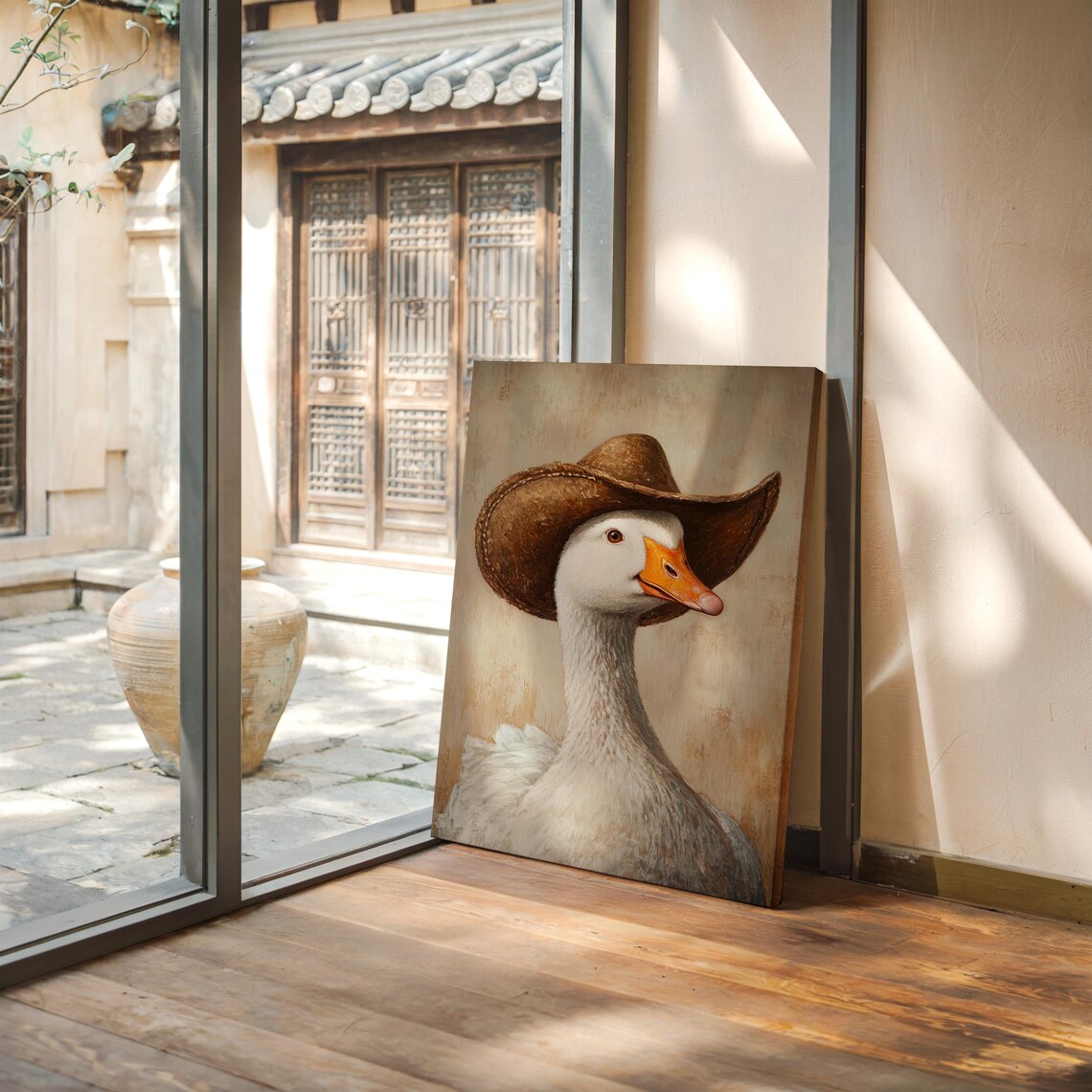 White Goose Cowboy Hat Portrait Funny Western Ranch Wall Art Poster - Image 3