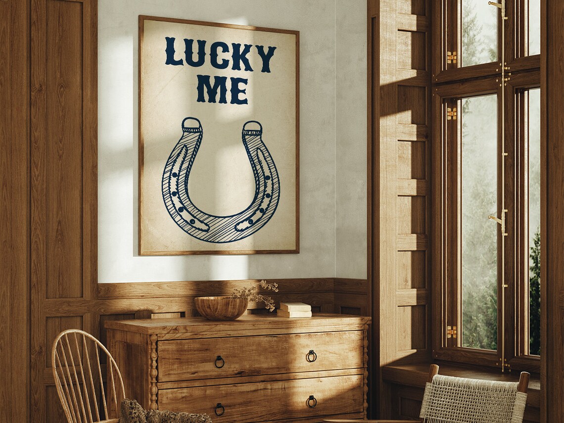 Lucky Me Navy Horseshoe Western Positive Affirmation Quote Poster - Image 2