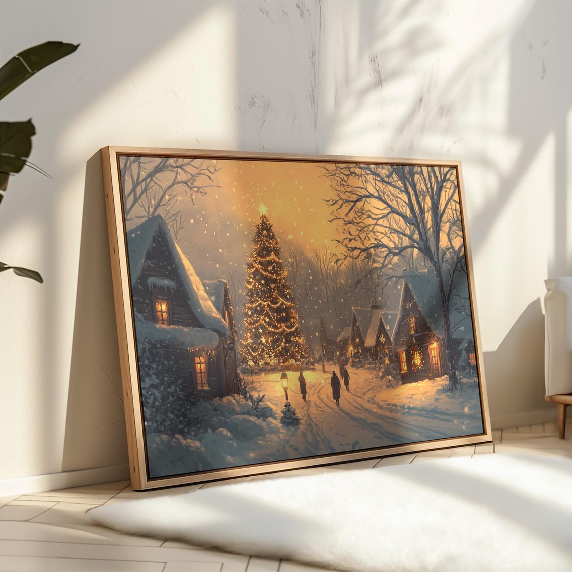 Golden Christmas Village Glowing Tree Warm Snowy Holiday Scene Poster - Image 5