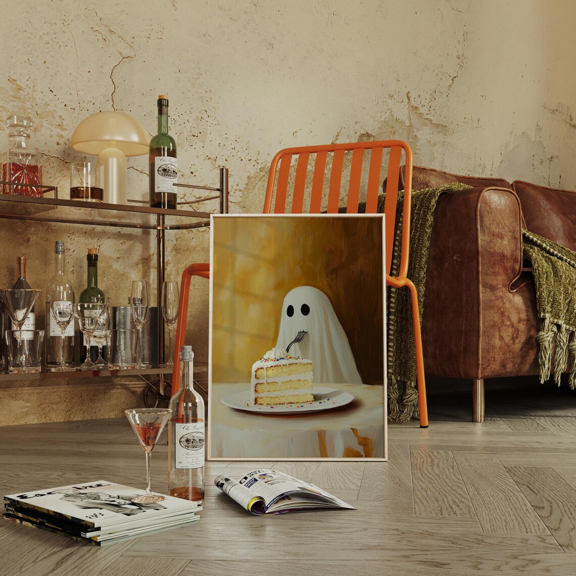Funny Ghost Eating Cake, Whimsical Spooky Dessert - Image 4
