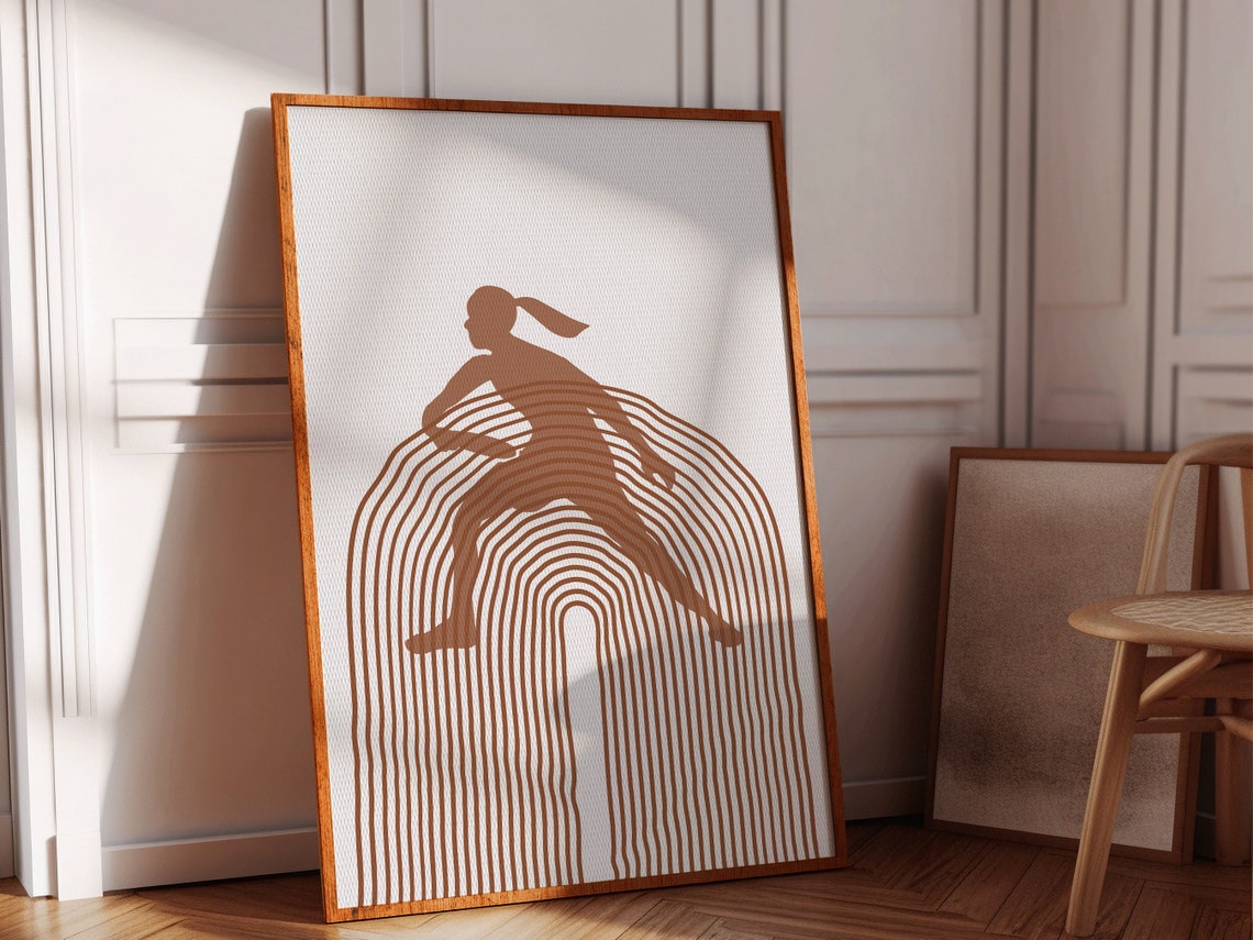 Ultimate Frisbee Catch Retro Line Art Player Silhouette Sports Poster - Image 2
