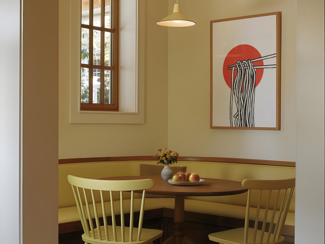 Ramen Noodles Chopsticks Red Sun Minimalist Japanese Kitchen Art Print - Image 4