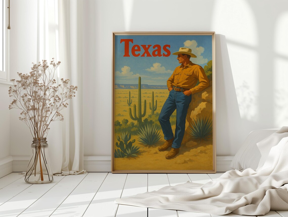 Vintage Texas Cowboy Retro Western Desert Art Print - Image 2