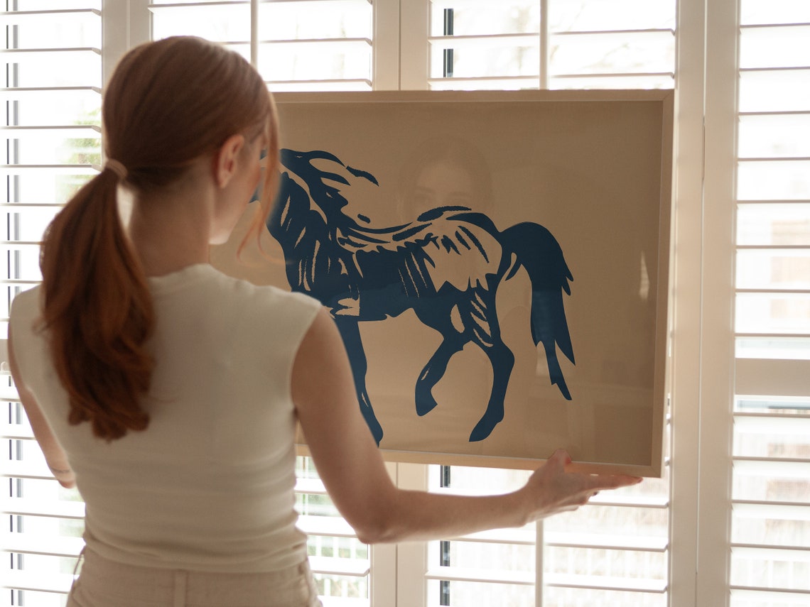 Navy Blue Horse Gallop Sketch Minimalist Western Equine Wall Art Print - Image 4