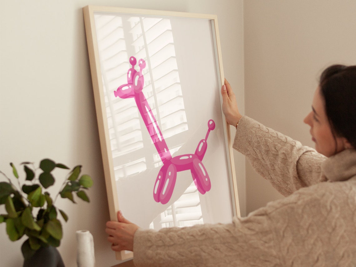 Pink Balloon Giraffe Minimalist Trendy Boho Kids Room Poster - Image 4