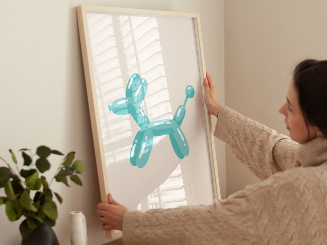Teal Balloon Dog Minimalist Modern Boho Kids Party Room Poster