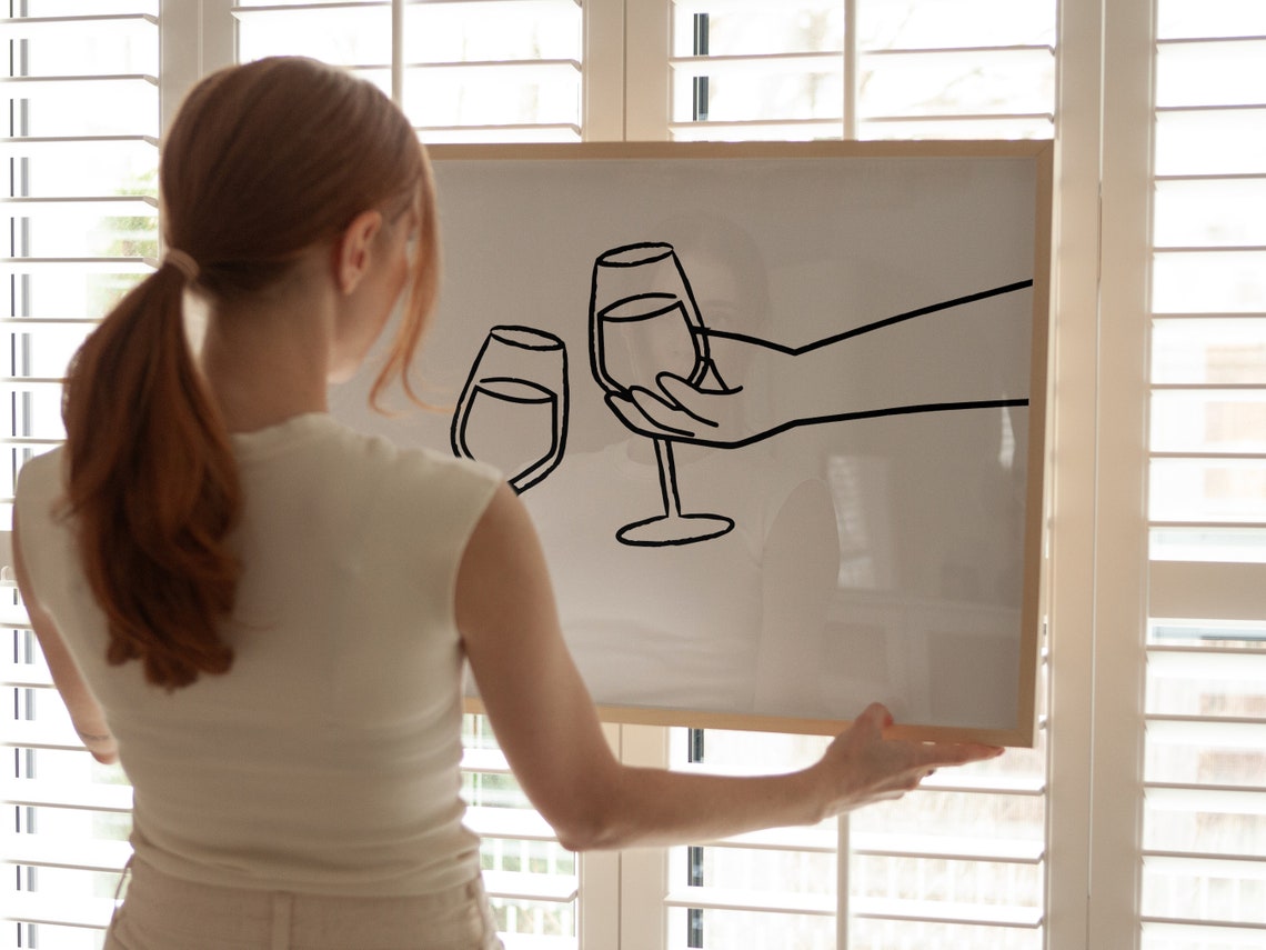 Cheers Wine Glasses Toast Modern Line Art Kitchen Bar Wall Art Poster - Image 2