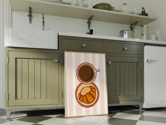 Caf And Croissant Minimalist Parisian Breakfast Art Coffee Wall Poster Kitchen Decor For Coffee Lovers Instant Print