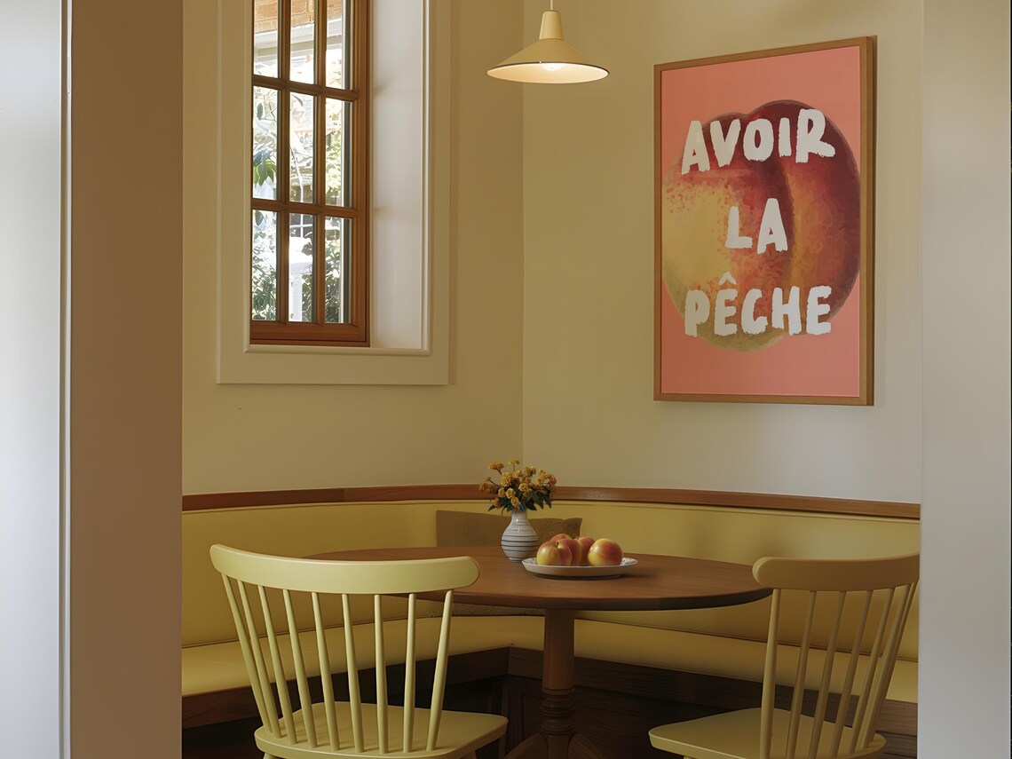 Avoir La Pêche Watercolor Peach Fun French Saying Kitchen Wall Art - Image 2