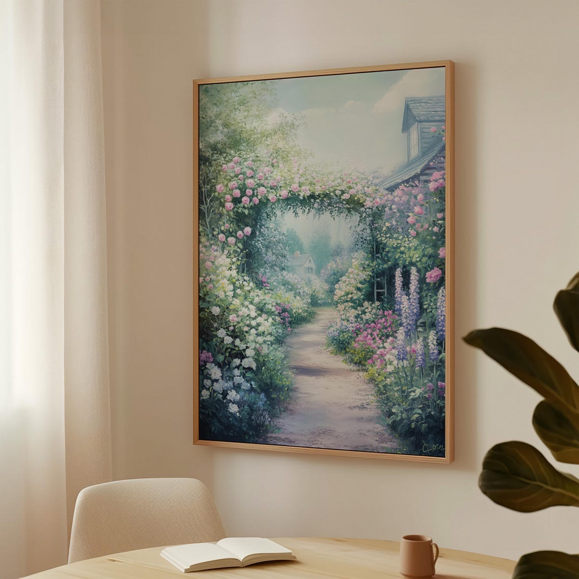 Enchanting Rose Garden Arch Path Vintage Floral Landscape Wall Poster
