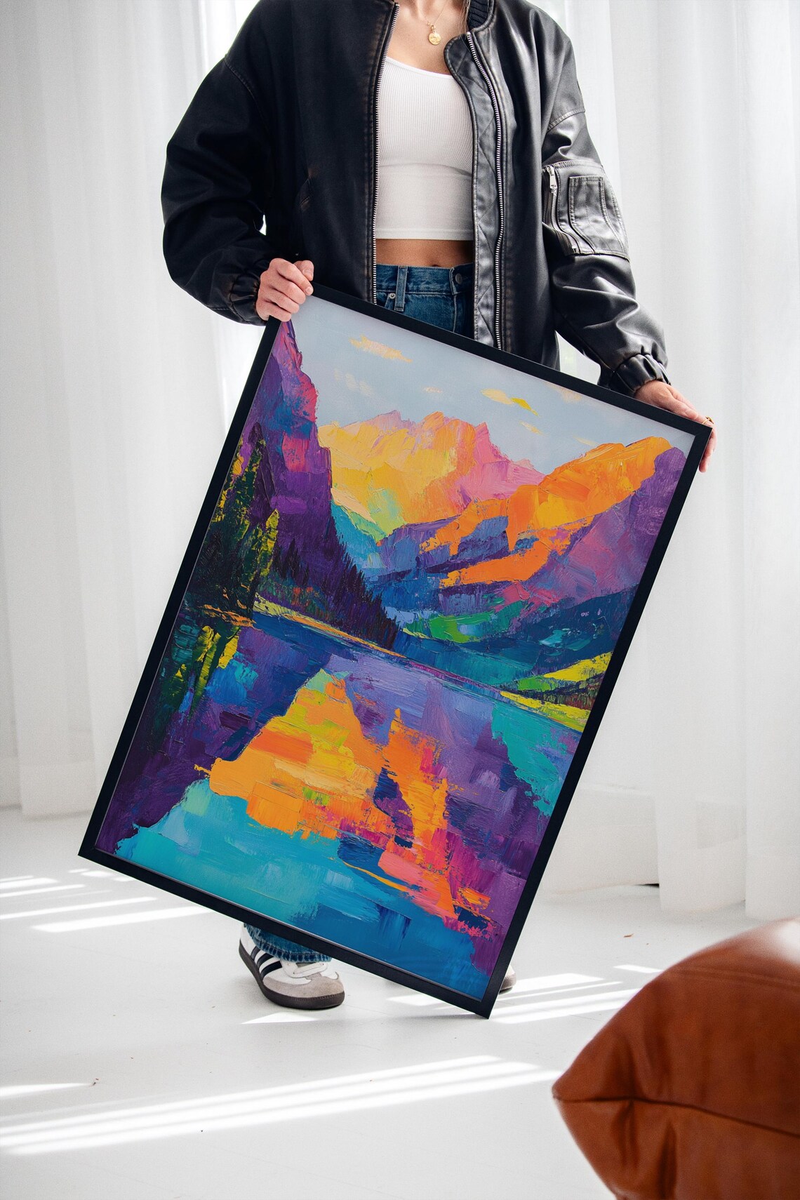 Bold Abstract Mountain Lake Painting, Modern Landscape - Image 3