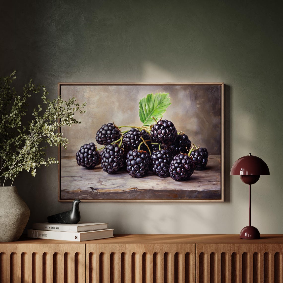 Fresh Blackberries Still Life Rustic Wood Realistic Fruit Art Print - Image 2