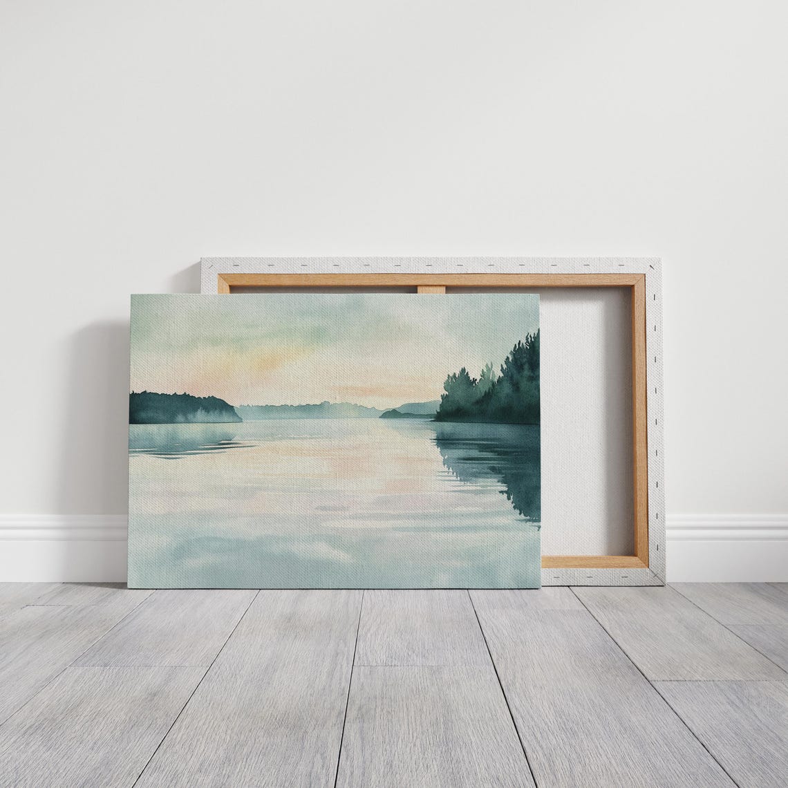 Serene Misty Lake Sunrise Reflections Calming Watercolor Nature Poster - Image 5
