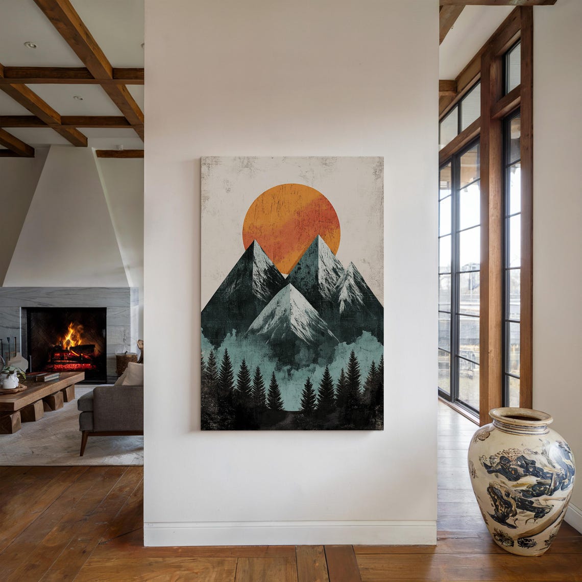 Geometric Mountain Print Modern Sunset Landscape Abstract Nature Wall Art Minimalist Wilderness Decor Bold Adventure Poster - Image 2