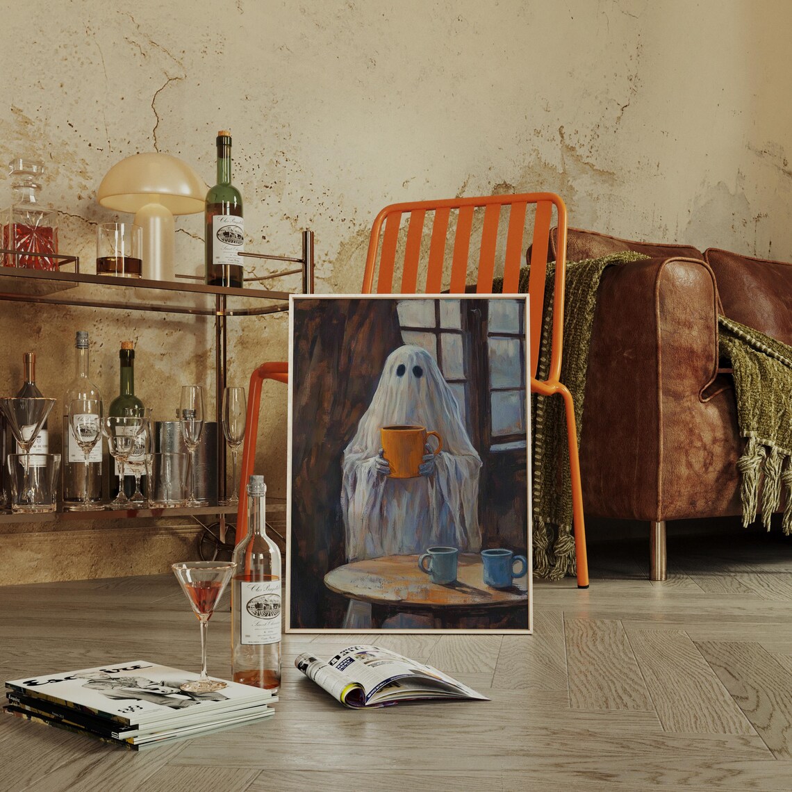 Ghost With Big Coffee Mug, Funny Kitchen Art - Image 4