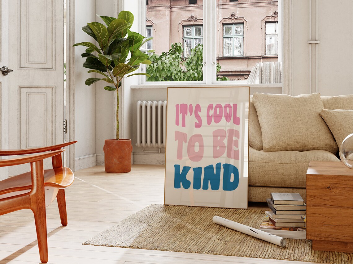Cool To Be Kind Bold Retro Typography Blue Pink Motivational Poster - Image 4