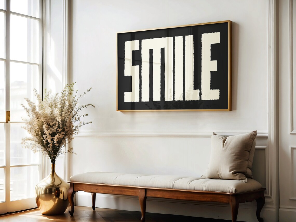 Smile Cream Bold Block Letters Black Retro Typography Wall Poster - Image 2