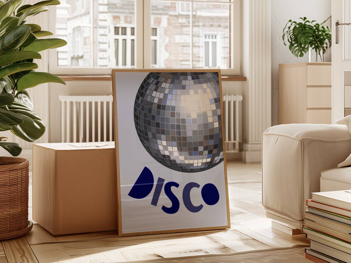 Silver Disco Ball With Navy Disco Typography Retro Party Wall Poster - Image 4