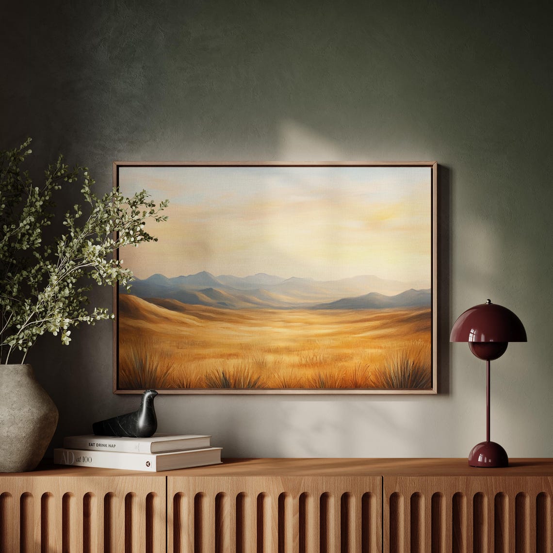 Warm Sunset Over Golden Prairie And Majestic Mountains Wall Art Print - Image 5