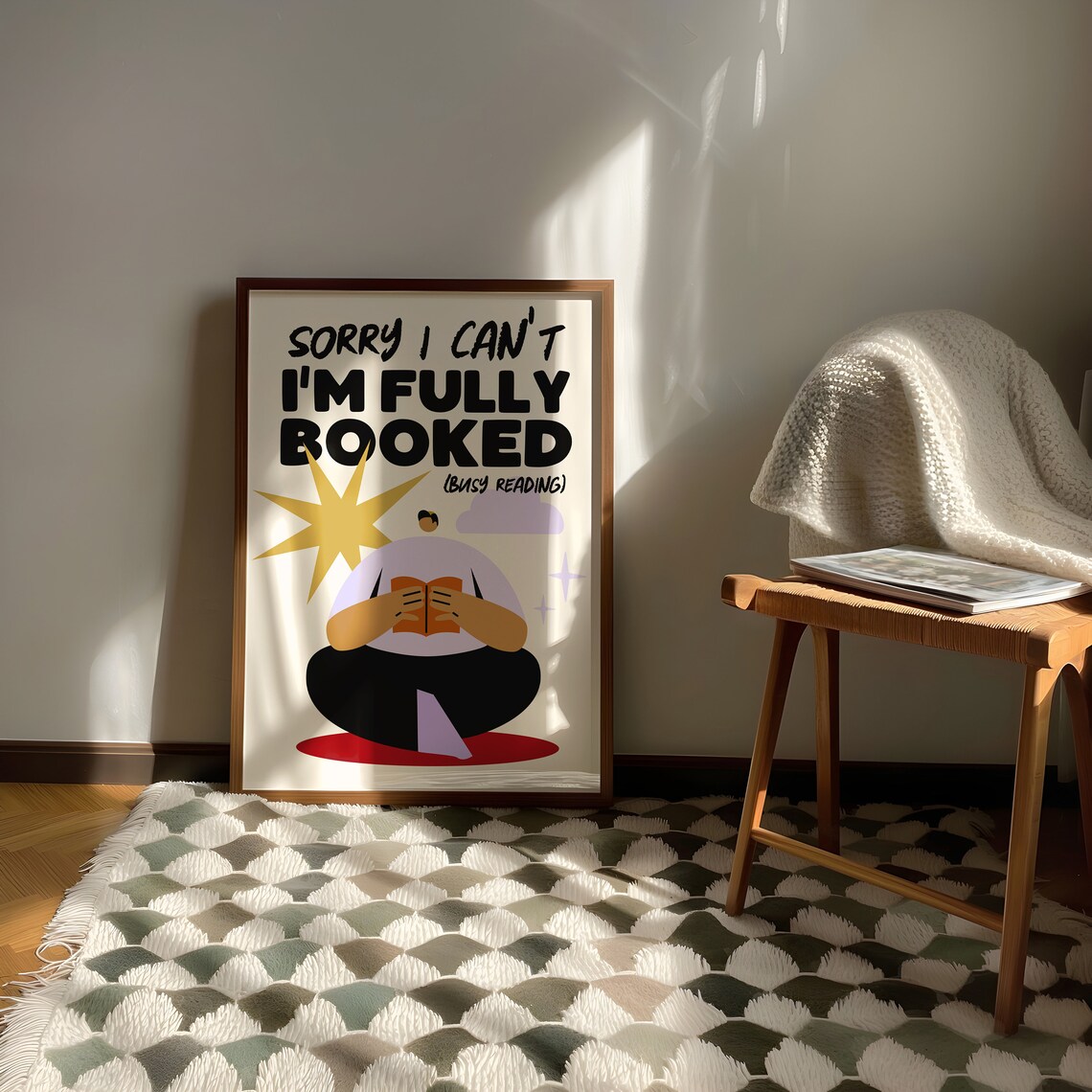 Fully Booked Busy Reading Cozy Book Lover Funny Retro Poster - Image 2