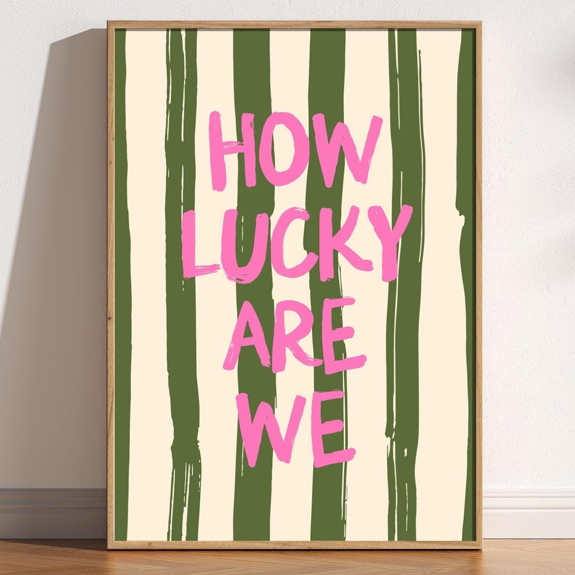 How Lucky Are We Typography Art Print, Retro Striped Poster