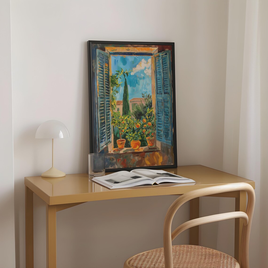 Open Window Blue Shutters Orange Trees Mediterranean Fauvist Poster - Image 3