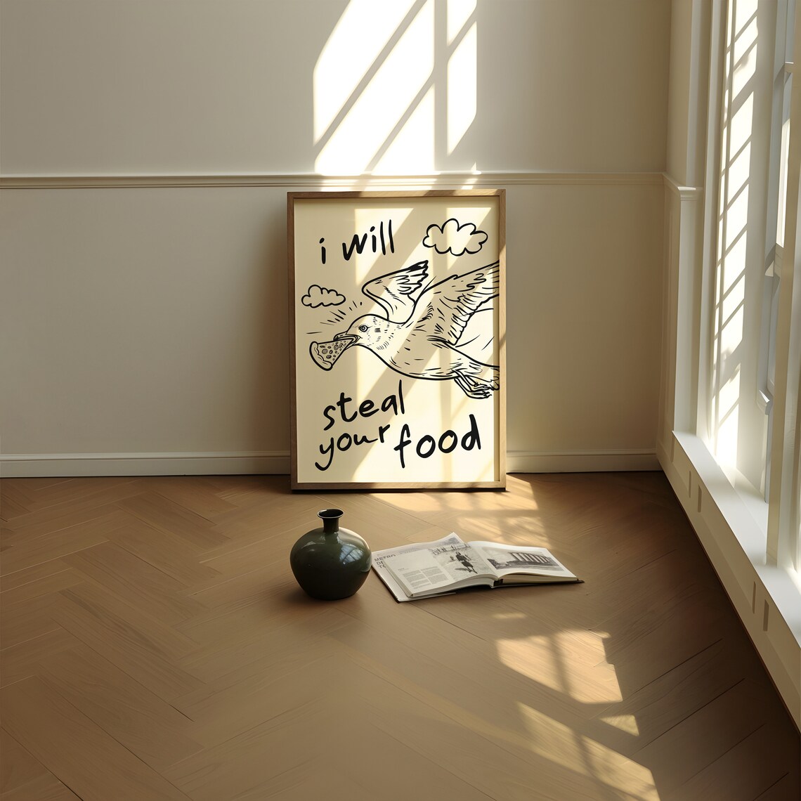 Funny Seagull Kitchen Poster, Retro Foodie Art - Image 2