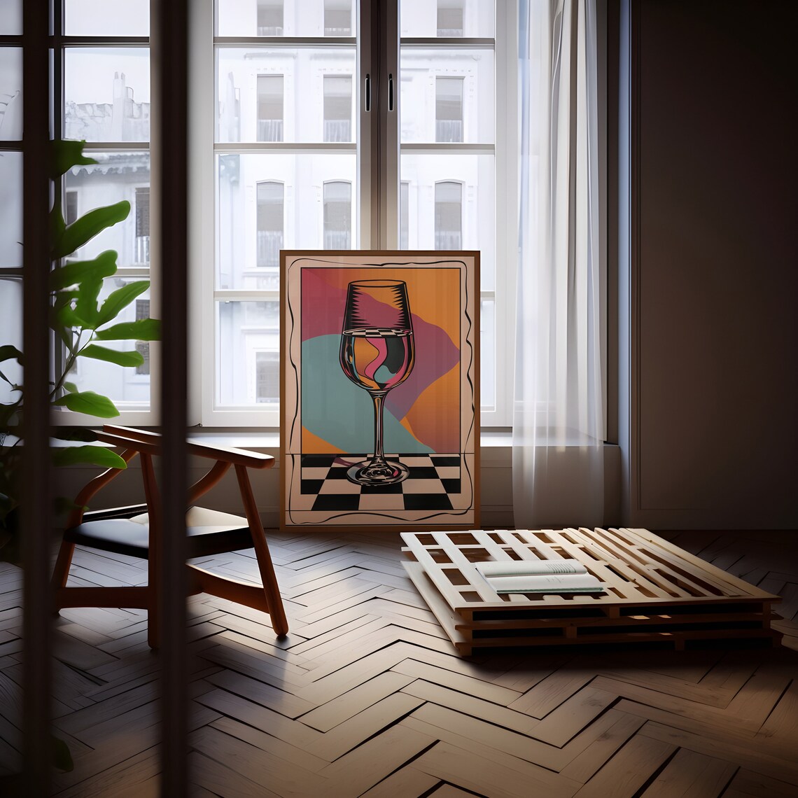 Wine Glass Eclectic Poster, Retro Kitchen Art - Image 3