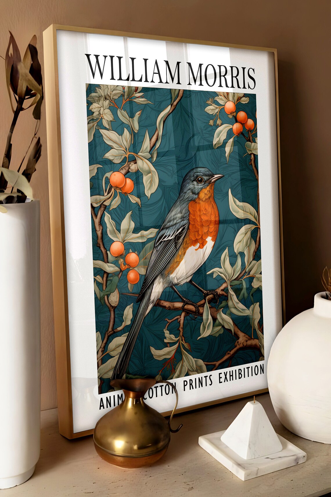 William Morris Robin Berry Branch Teal Animal Exhibition Poster - Image 3