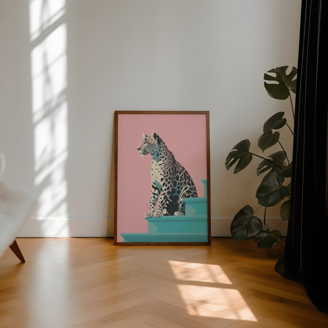Trendy Leopard On Stairs Pink Blue Retro Pop Art Animal Print - Image 3