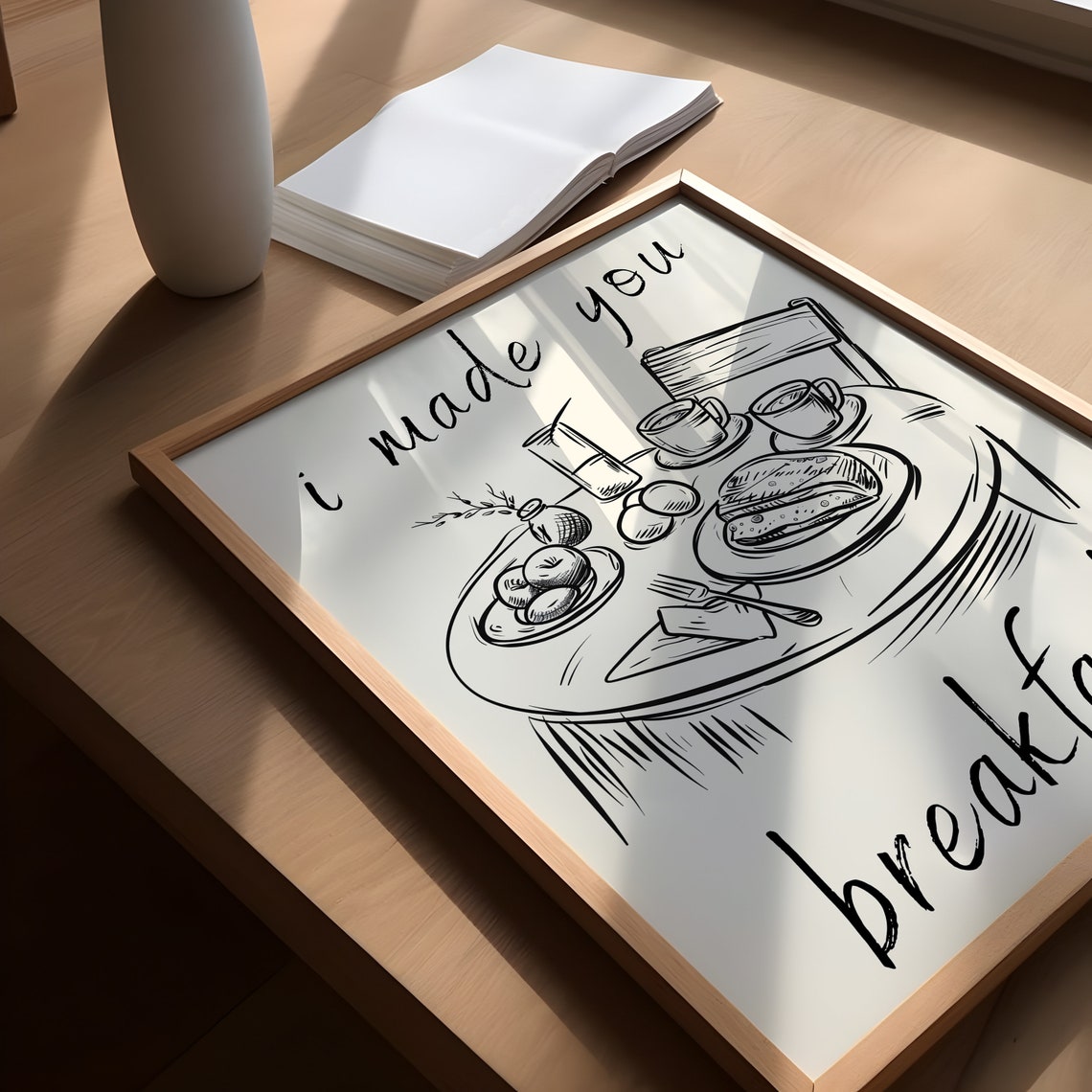 I Made You Breakfast Hand Drawn Kitchen Sketch Cozy Wall Art - Image 3
