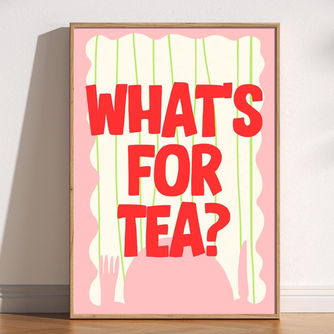 Whats for Tea Bold Red Retro Typography Fun Kitchen Quote Poster
