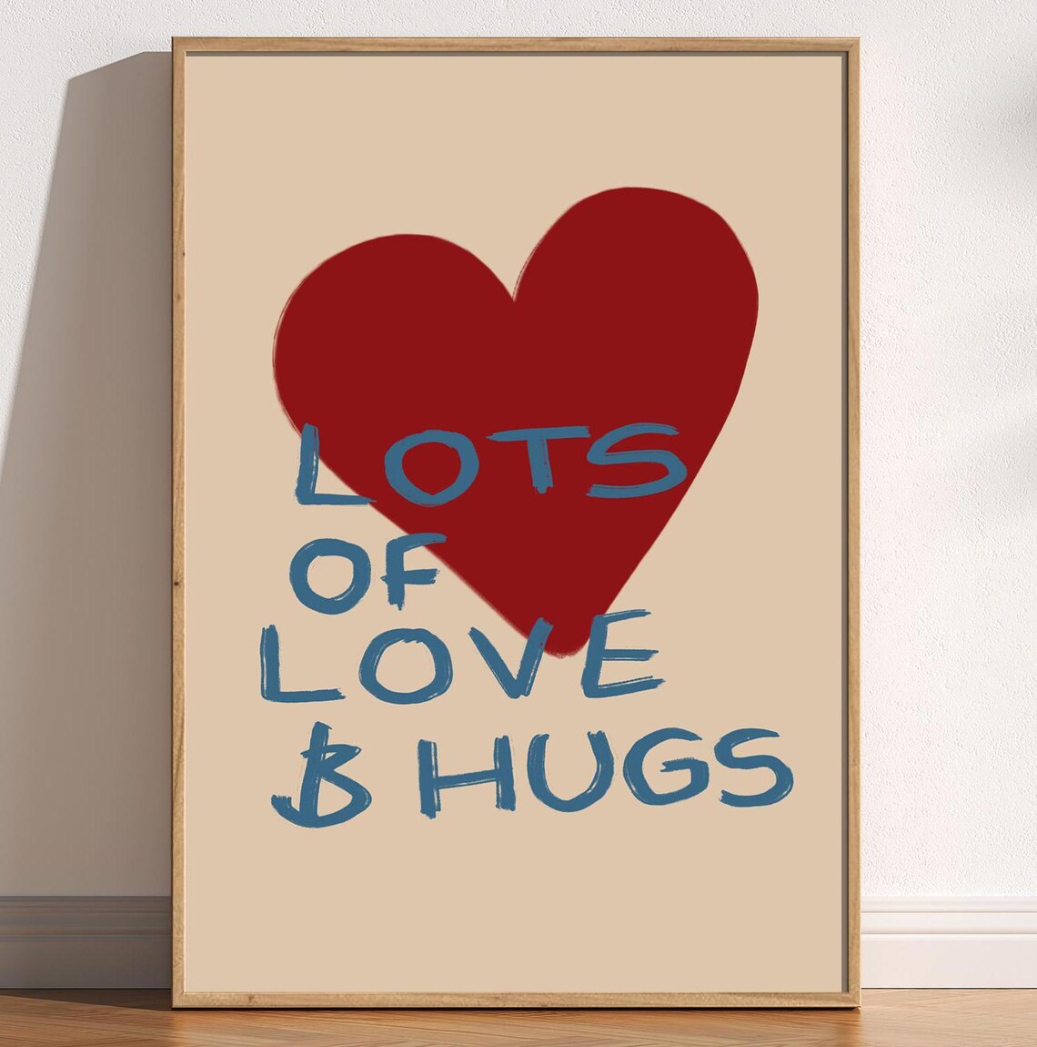 Lots Of Love And Hugs Big Red Heart Hand Drawn Wall Decor Poster