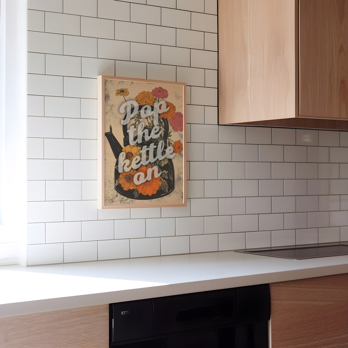 Pop The Kettle On Vintage Floral Teapot Retro Kitchen Wall Art - Image 4